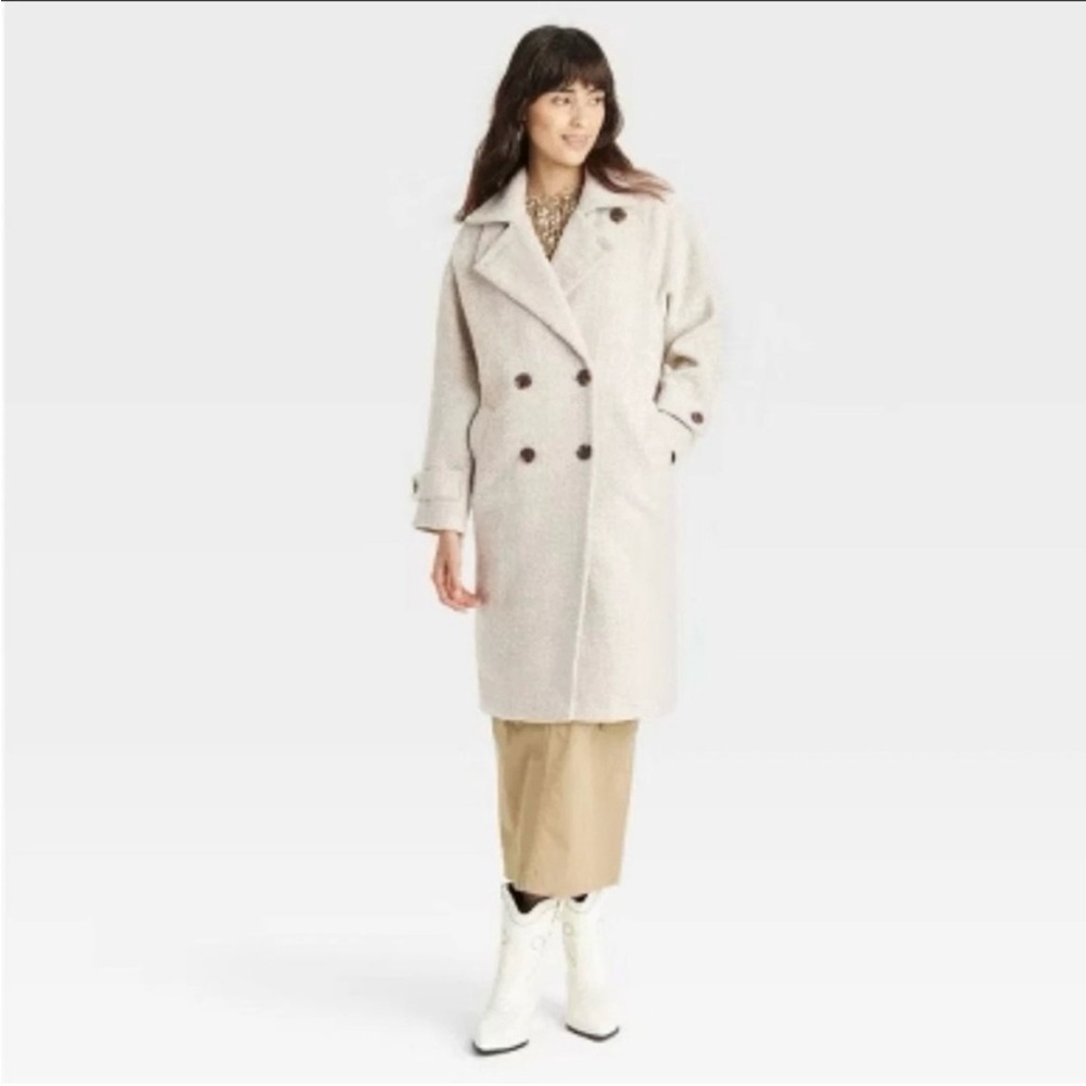 Women's Double Breasted Cocoon Overcoat - Universal Thread Cream XXL